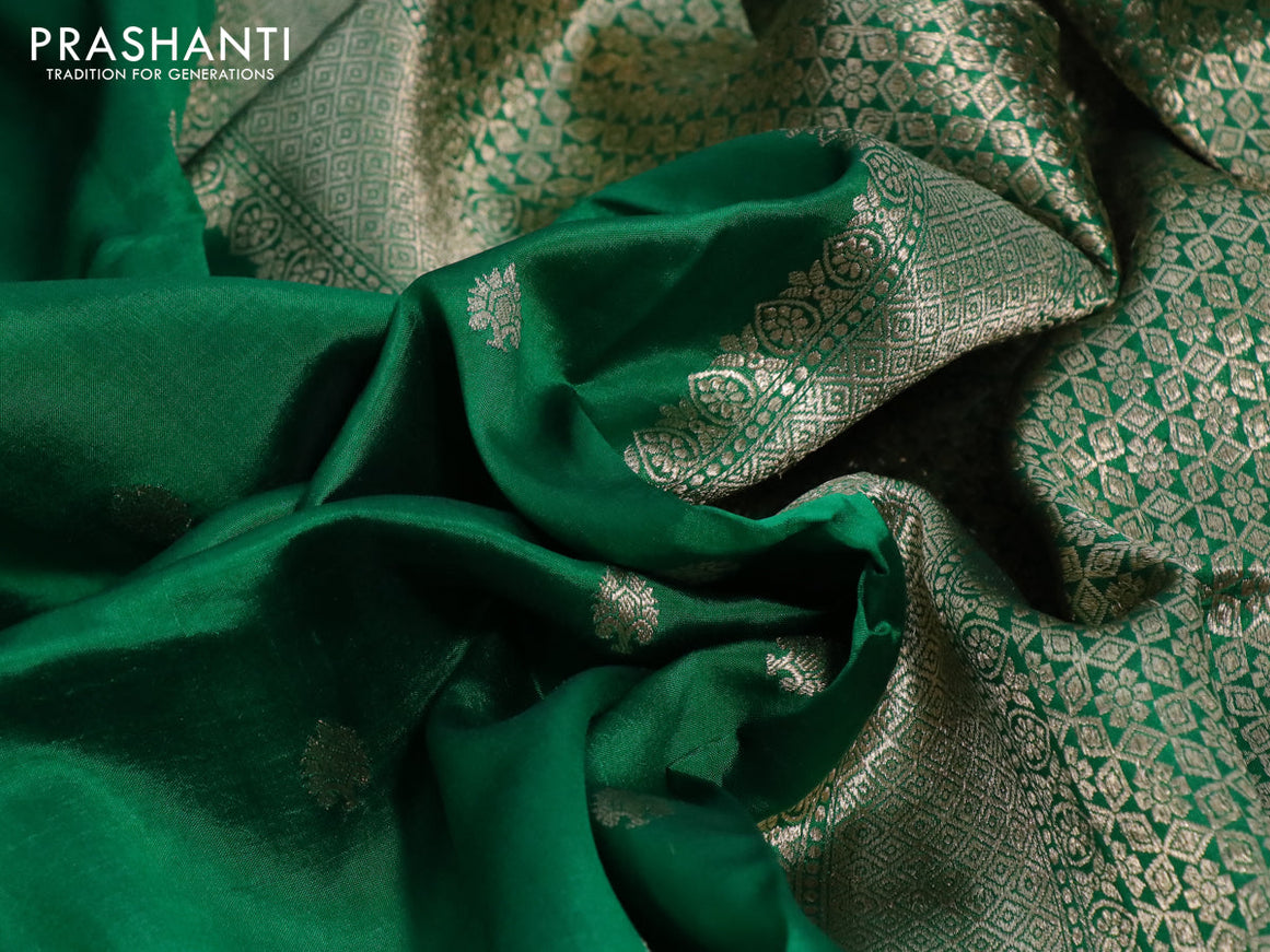 Banarasi poona silk saree green with zari woven buttas and zari woven butta border