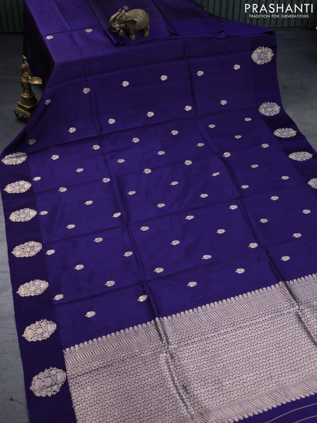 Banarasi poona silk saree blue with zari woven floral buttas and zari woven butta border