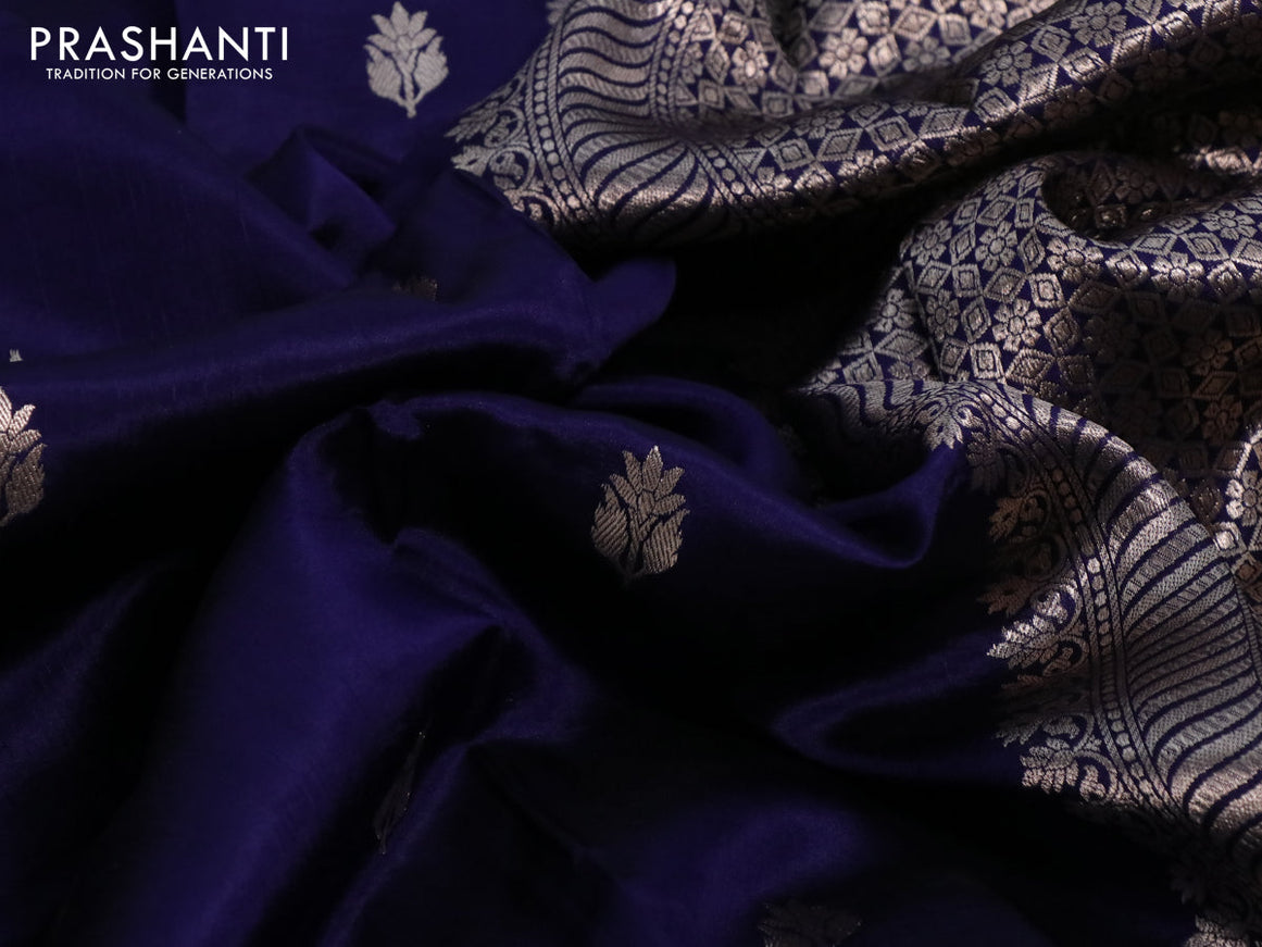 Banarasi poona silk saree blue with zari woven floral buttas and zari woven butta border