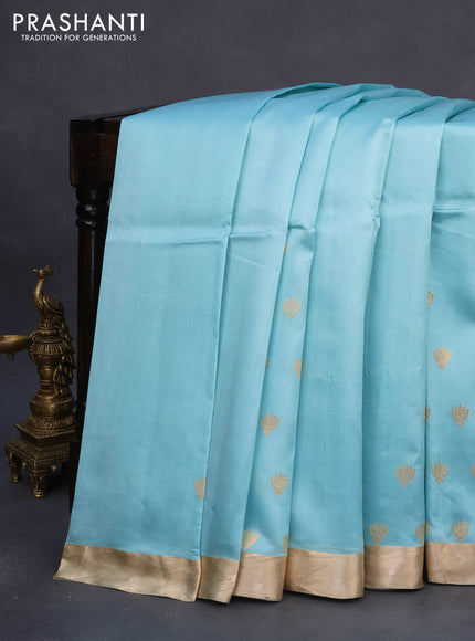 Banarasi poona silk saree light blue with zari woven floral buttas and zari woven border