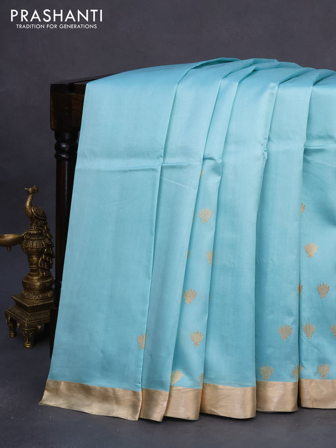 Banarasi poona silk saree light blue with zari woven floral buttas and zari woven border