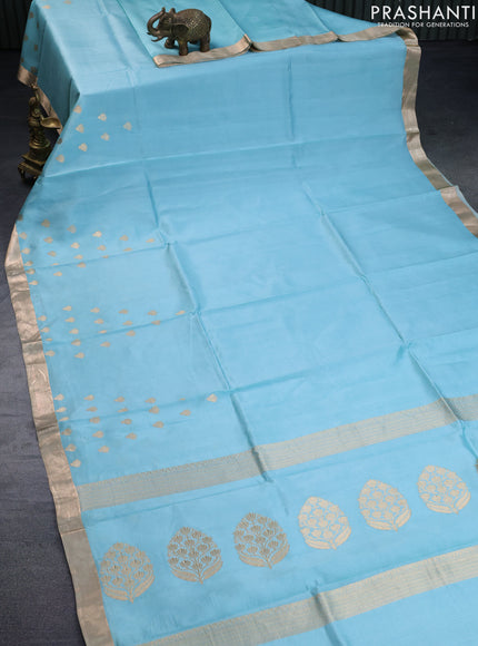 Banarasi poona silk saree light blue with zari woven floral buttas and zari woven border