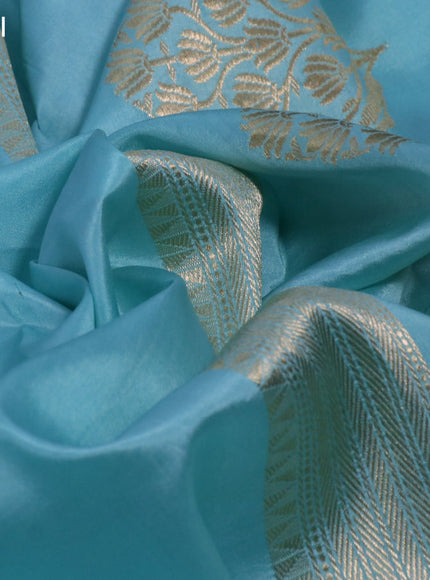 Banarasi poona silk saree light blue with zari woven floral buttas and zari woven border