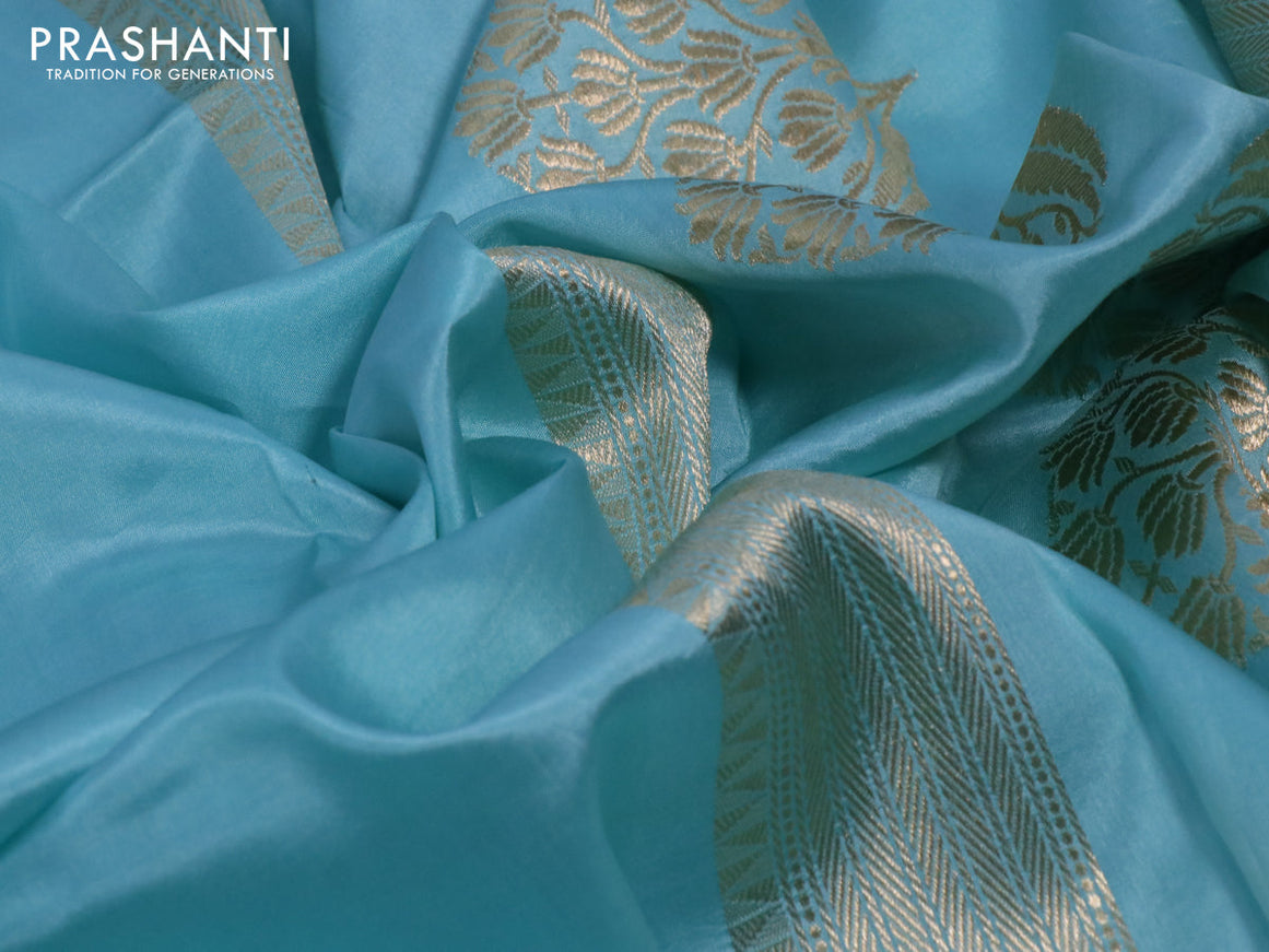 Banarasi poona silk saree light blue with zari woven floral buttas and zari woven border