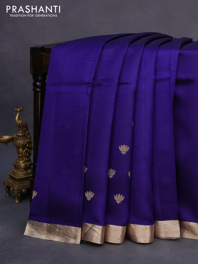 Banarasi poona silk saree blue with zari woven floral buttas and zari woven border