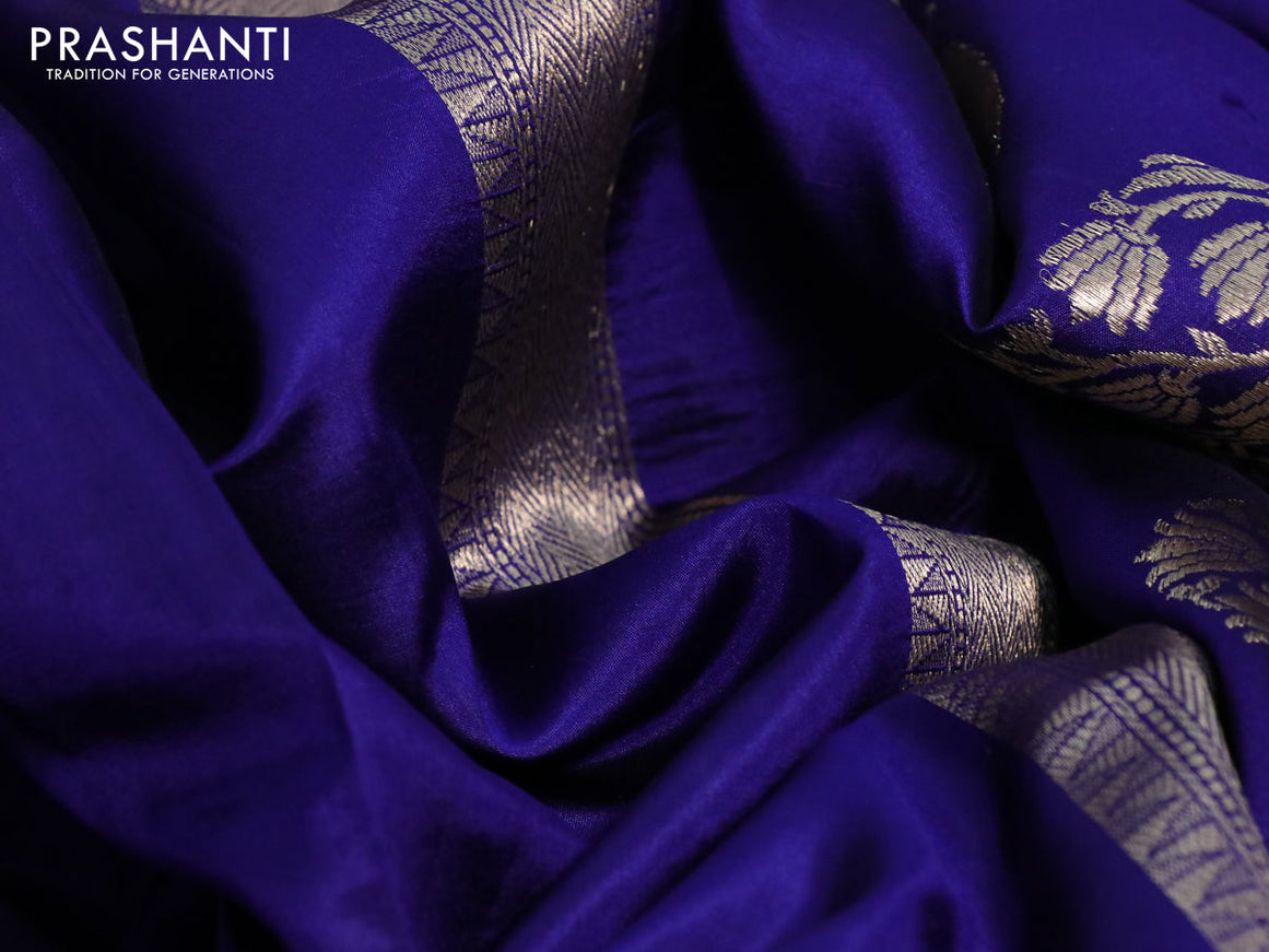 Banarasi poona silk saree blue with zari woven floral buttas and zari woven border