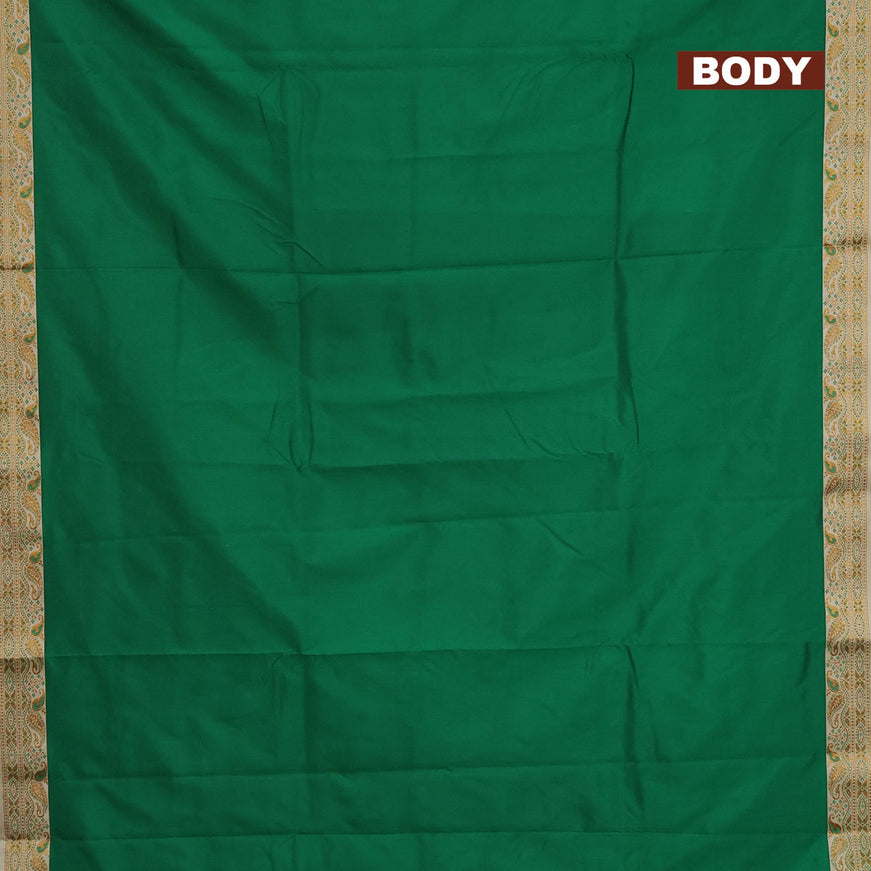 Banarasi semi katan saree green and sandal with plain body with thread & zari woven border