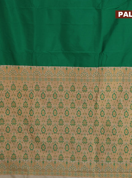 Banarasi semi katan saree green and sandal with plain body with thread & zari woven border