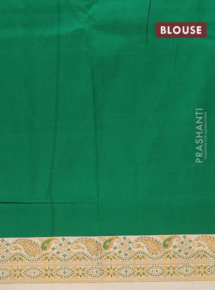 Banarasi semi katan saree green and sandal with plain body with thread & zari woven border