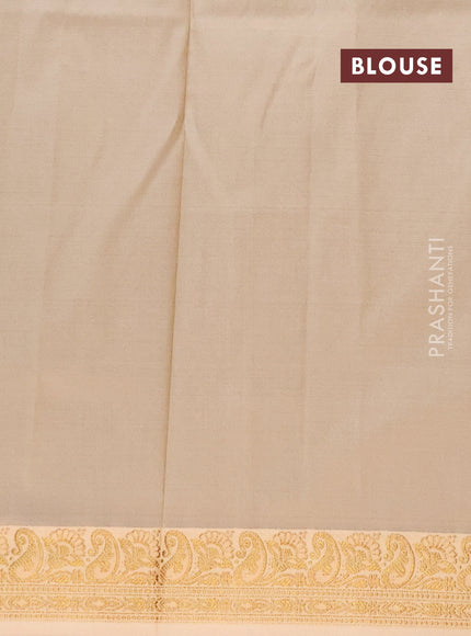 Banarasi semi katan saree purple and cream with plain body with thread & zari woven border