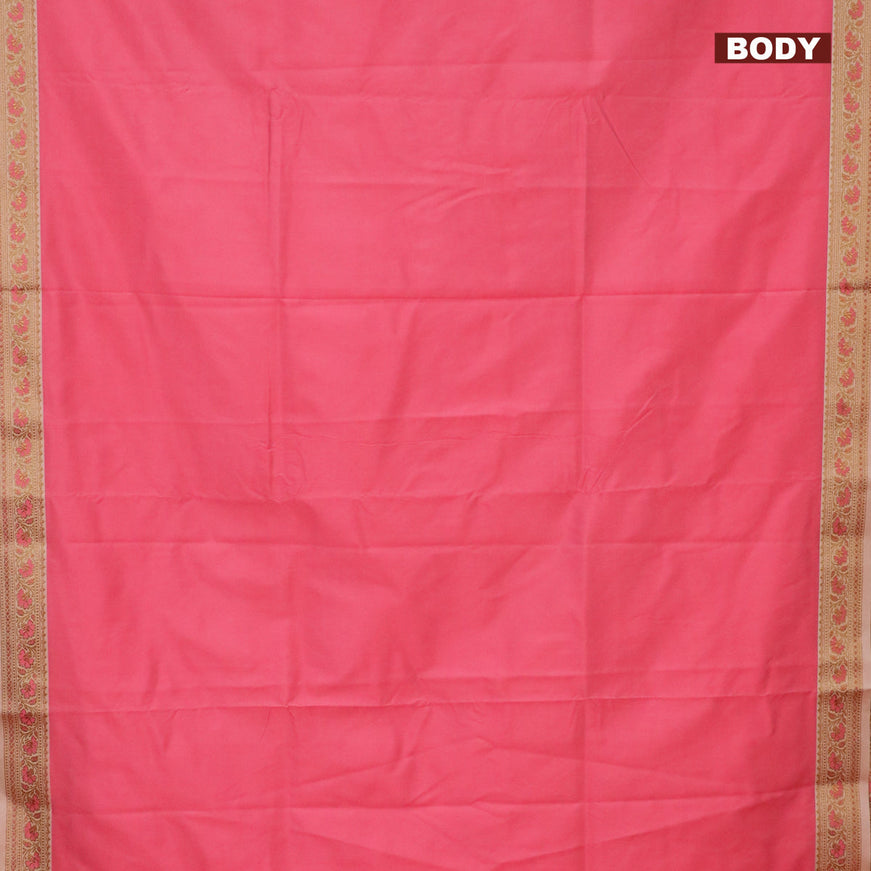 Banarasi semi katan saree pink shade and sandal with plain body and thread & zari woven border