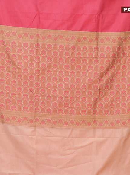 Banarasi semi katan saree pink shade and sandal with plain body and thread & zari woven border