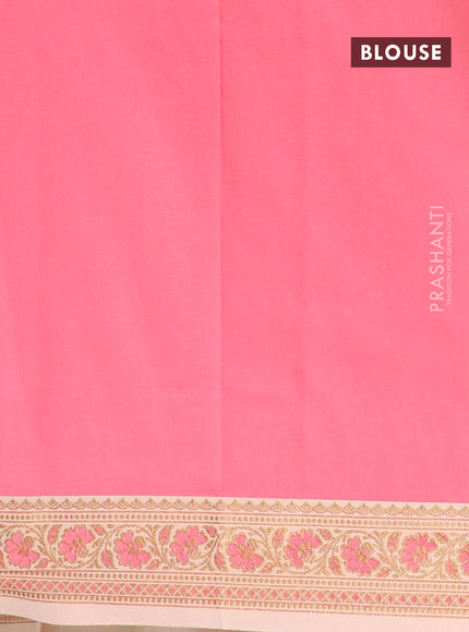 Banarasi semi katan saree pink shade and sandal with plain body and thread & zari woven border