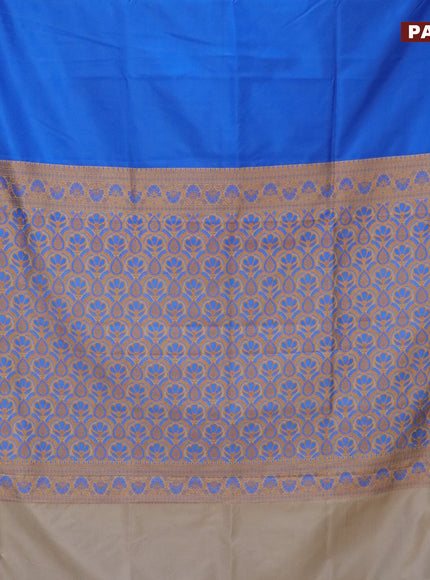 Banarasi semi katan saree cs blue and sandal with plain body and thread & zari woven border