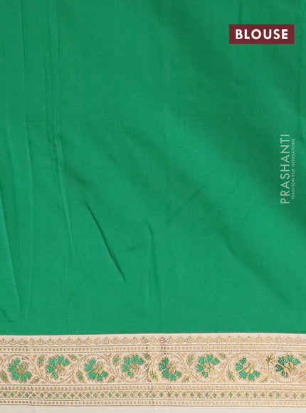 Banarasi semi katan saree green and sandal with plain body and thread & zari woven border