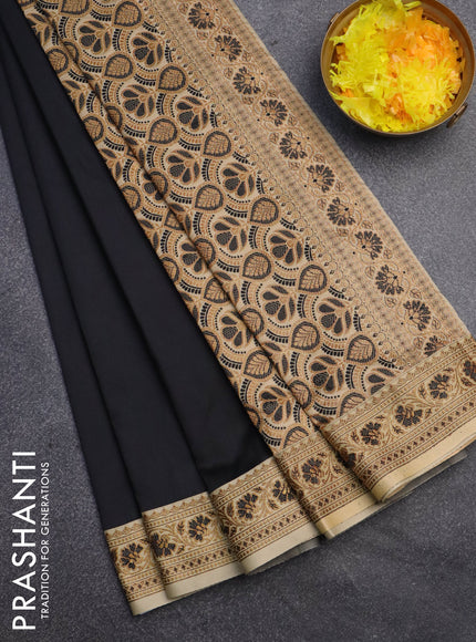 Banarasi semi katan saree black and sandal with plain body and thread & zari woven border