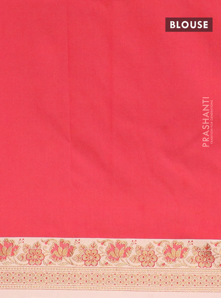 Banarasi semi katan saree red and sandal with plain body and thread & zari woven border