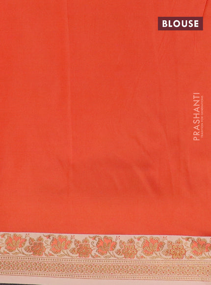 Banarasi semi katan saree orange and sandal with plain body and thread & zari woven border