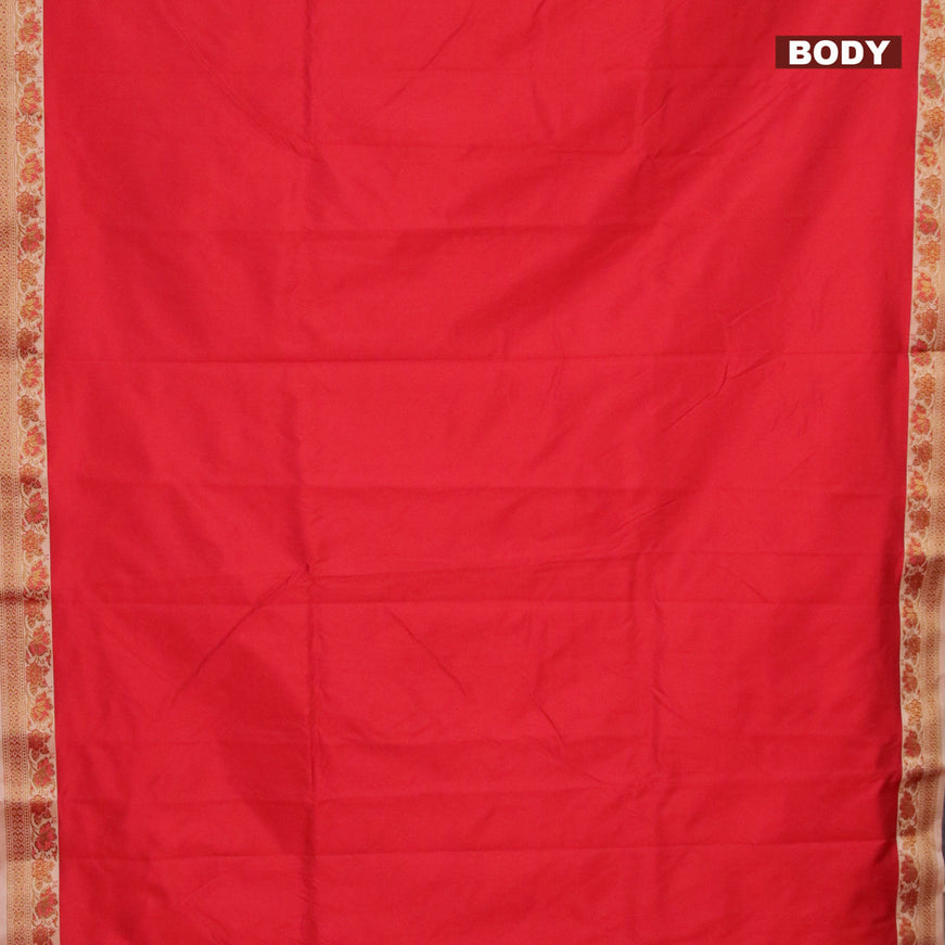 Banarasi semi katan saree red and sandal with plain body and thread & zari woven border