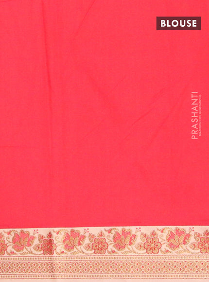 Banarasi semi katan saree red and sandal with plain body and thread & zari woven border