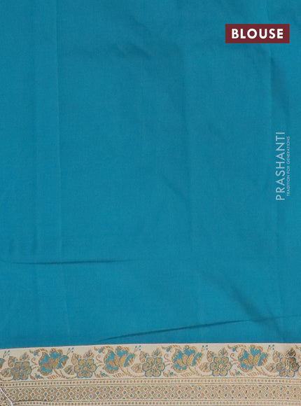 Banarasi semi katan saree teal blue and sandal with plain body and thread & zari woven border