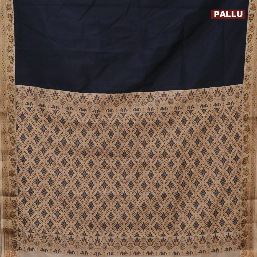 Banarasi semi katan saree black and sandal with plain body and thread & zari woven border