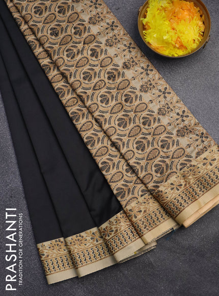 Banarasi semi katan saree black and sandal with plain body and thread & zari woven border