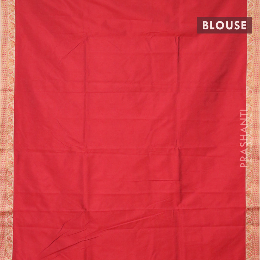 Banarasi semi katan saree red and sandal with plain body and thread & zari woven border