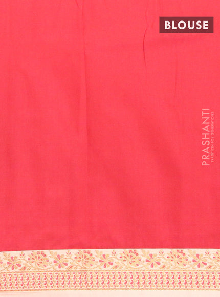 Banarasi semi katan saree red and sandal with plain body and thread & zari woven border