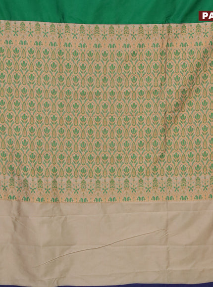 Banarasi semi katan saree green and sandal with plain body and thread & zari woven border