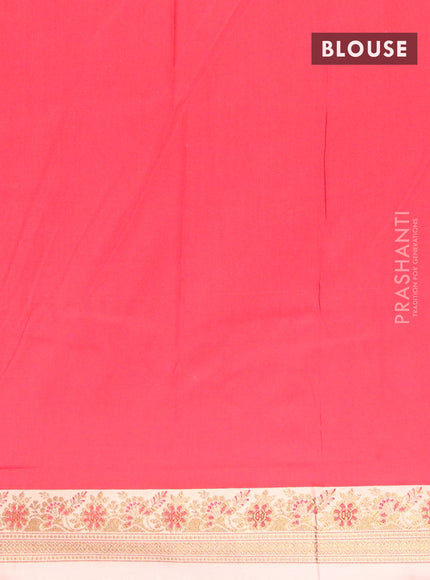 Banarasi semi katan saree red and sandal with plain body and thread & zari woven border