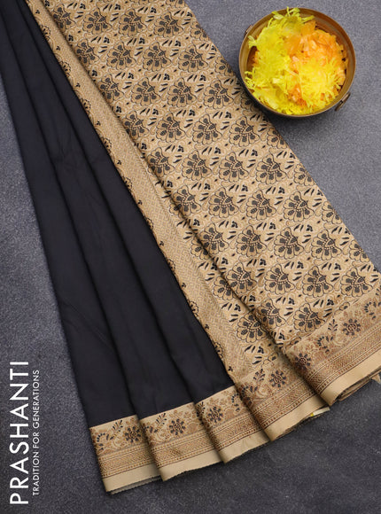 Banarasi semi katan saree black and sandal with plain body and thread & zari woven border