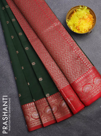 Banarasi semi katan saree green and red with thread & zari woven floral buttas and floral zari woven border