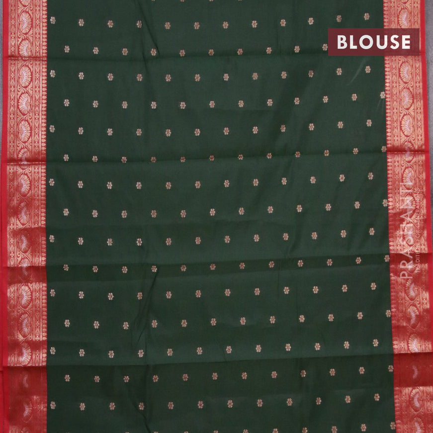 Banarasi semi katan saree green and red with thread & zari woven floral buttas and floral zari woven border