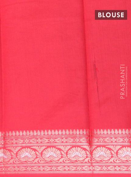 Banarasi semi katan saree green and red with thread & zari woven floral buttas and floral zari woven border