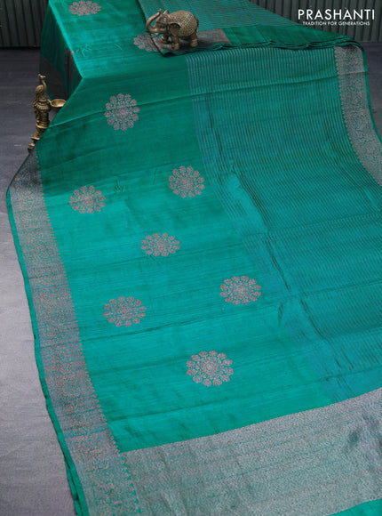 Banarasi raw silk saree teal green with half & half style and woven border