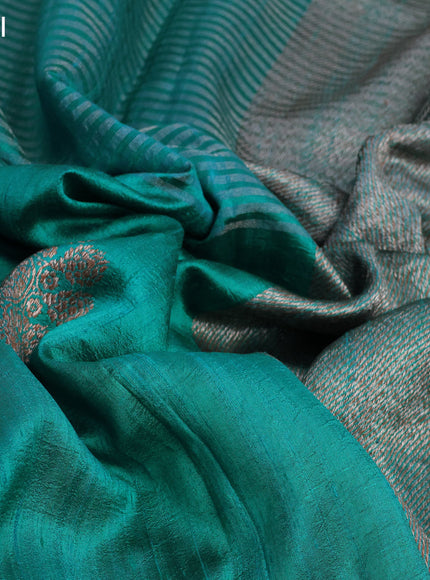 Banarasi raw silk saree teal green with half & half style and woven border