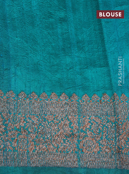 Banarasi raw silk saree teal green with half & half style and woven border