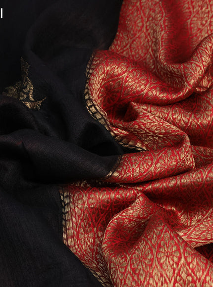 Banarasi raw silk saree black and red with thread & zari woven buttas and long woven border