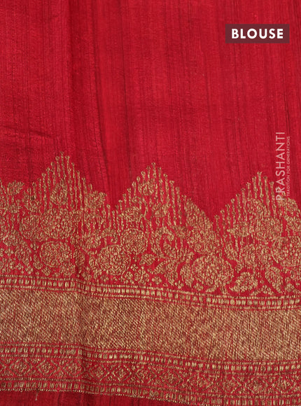 Banarasi raw silk saree mango yellow and maroon with thread & zari woven buttas and long woven border