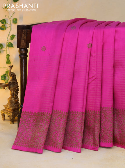 Banarasi raw silk saree pink with thread & zari woven buttas and long woven border