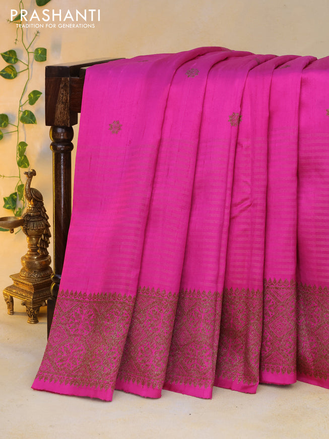 Banarasi raw silk saree pink with thread & zari woven buttas and long woven border