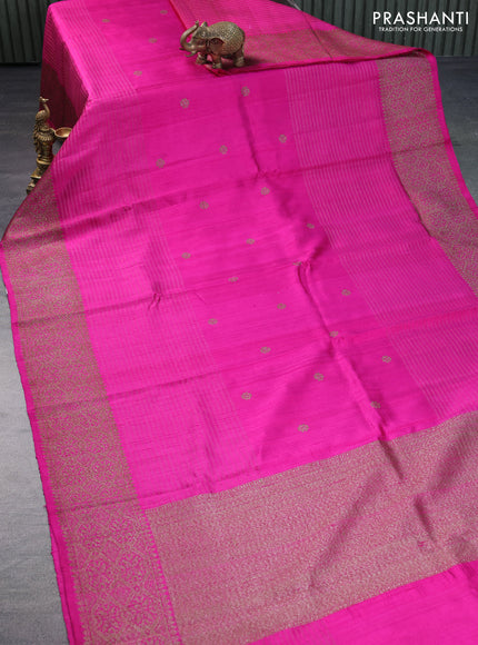 Banarasi raw silk saree pink with thread & zari woven buttas and long woven border