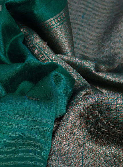 Banarasi raw silk saree teal green with thread & zari woven buttas and long woven border