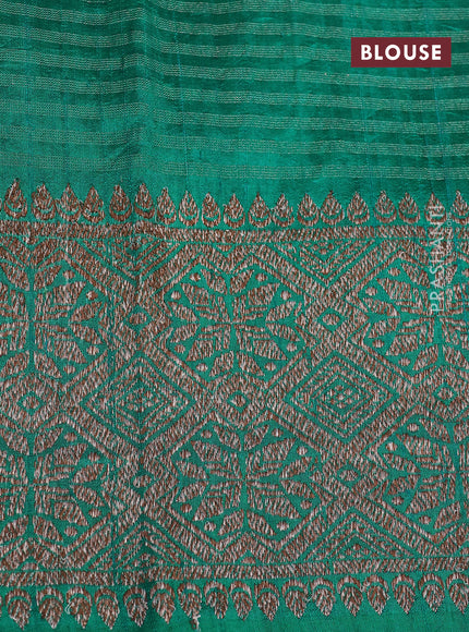 Banarasi raw silk saree teal green with thread & zari woven buttas and long woven border