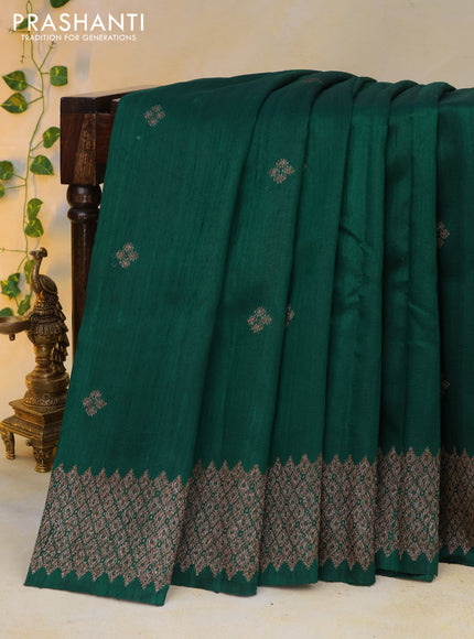 Banarasi raw silk saree green with thread & zari woven buttas and woven border