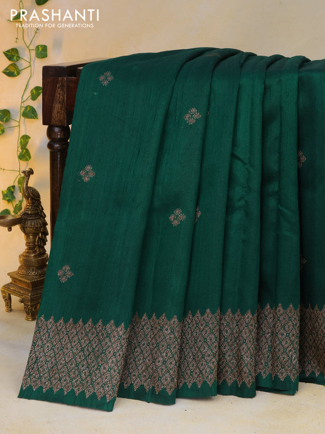 Banarasi raw silk saree green with thread & zari woven buttas and woven border