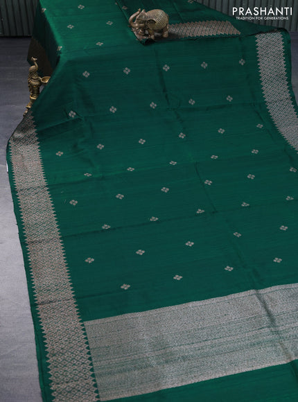 Banarasi raw silk saree green with thread & zari woven buttas and woven border