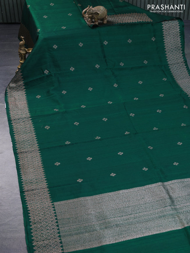 Banarasi raw silk saree green with thread & zari woven buttas and woven border