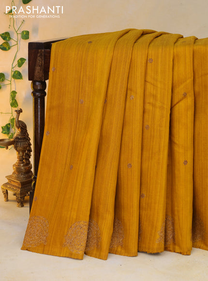 Banarasi raw silk saree mustard yellow with thread & zari woven buttas and woven butta border